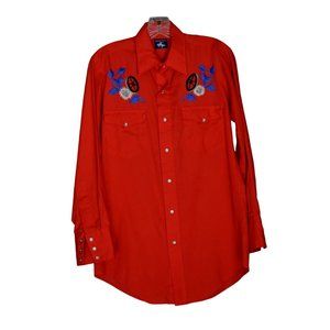 Men's Vintage 70's Chute#1 Red Pearl Snap Western Shirt Long Sleeve Embroidered